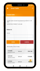 Tampilan menu tiket tambah saldo aplikasi smart saldo